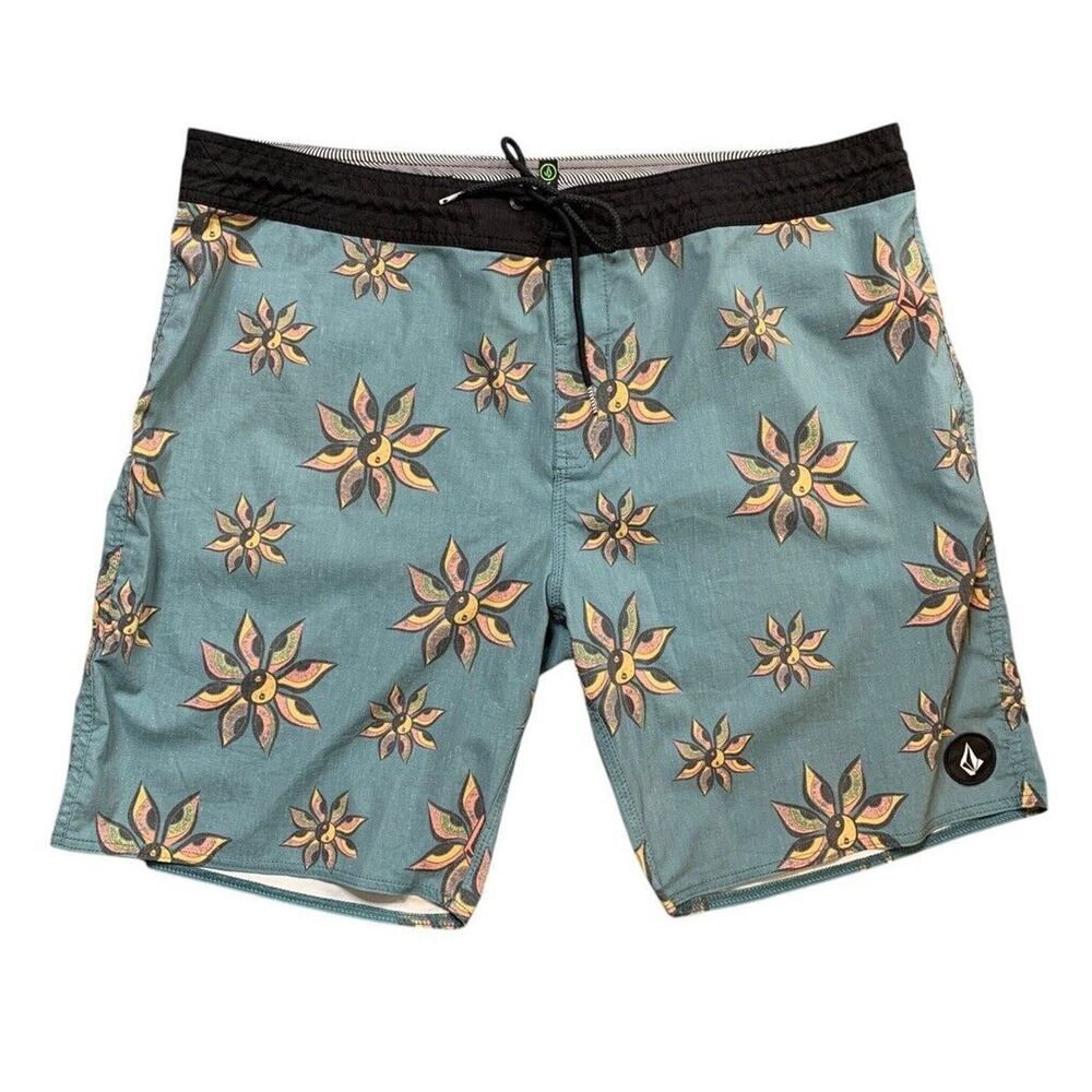 Volcom Boardshorts Mens 40 Blue Burch Stoney Drawstring Stretch Surfing Swimwear